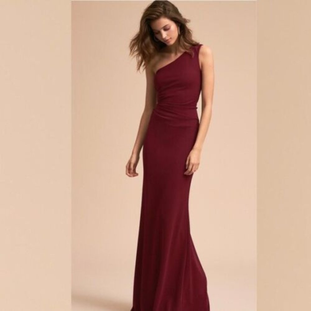 BHLDN Katie May Gwyneth Dress Size 4 Burgundy One Shoulder Gown